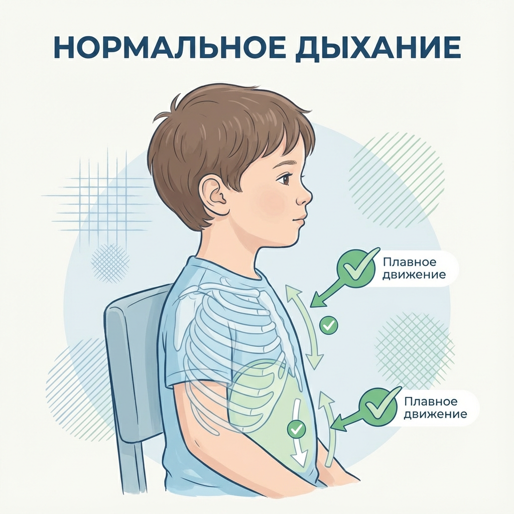 Нормальное дыхание - без втяжений